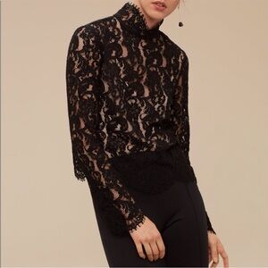 Aritzia Wilfred black lace high neck blouse